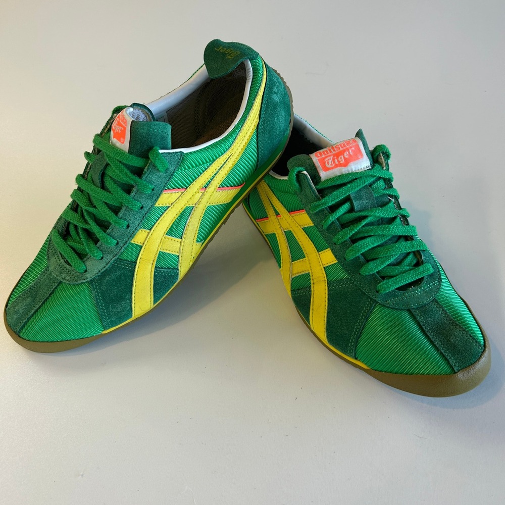 Onitsuka Tiger Asics HN510 Green Yellow Suede Low Top Sneakers Mens 8.5